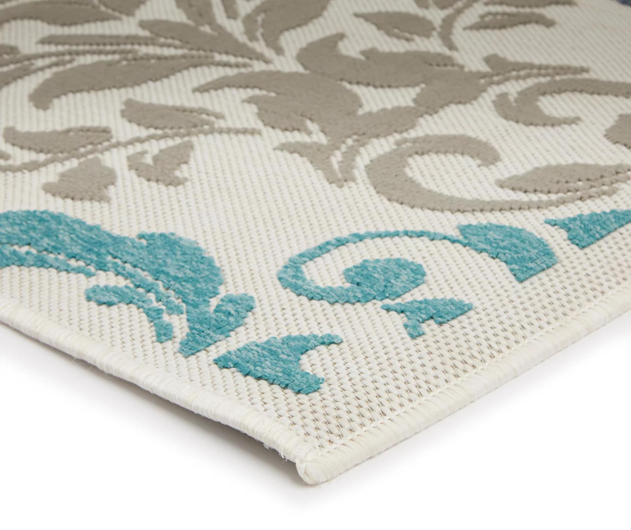 Broyhill Eastlake Teal & Gray Damask Outdoor Area Rug - Image 2