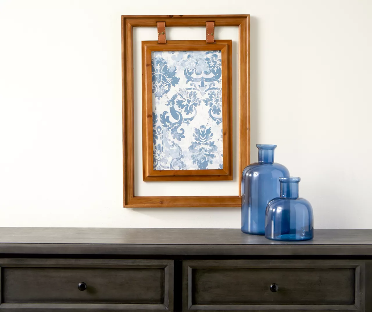 Double-Framed Blue Damask Hanging Wall Decor - Image 3