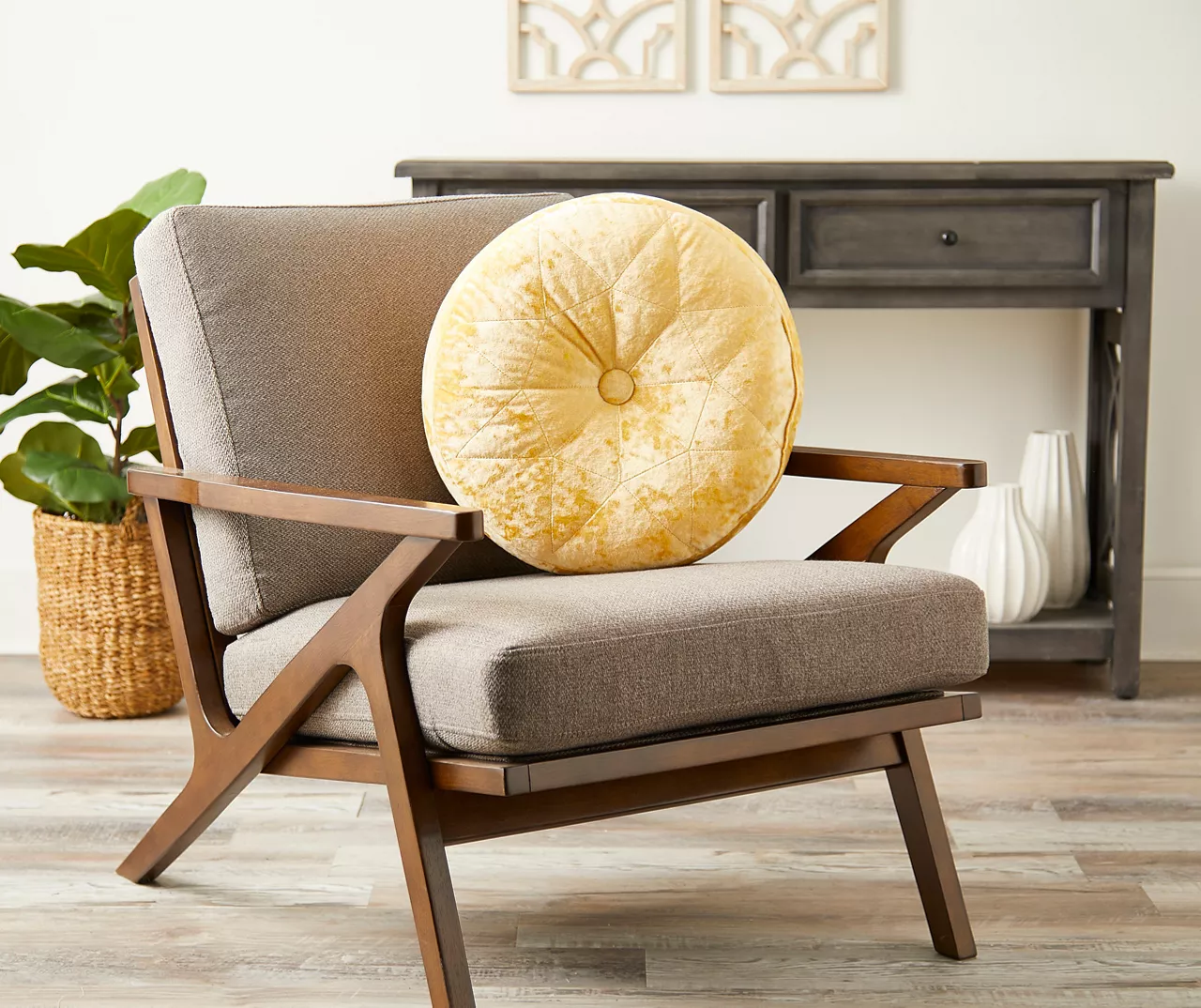 Jolie Yellow Round Throw Pillow - Image 3