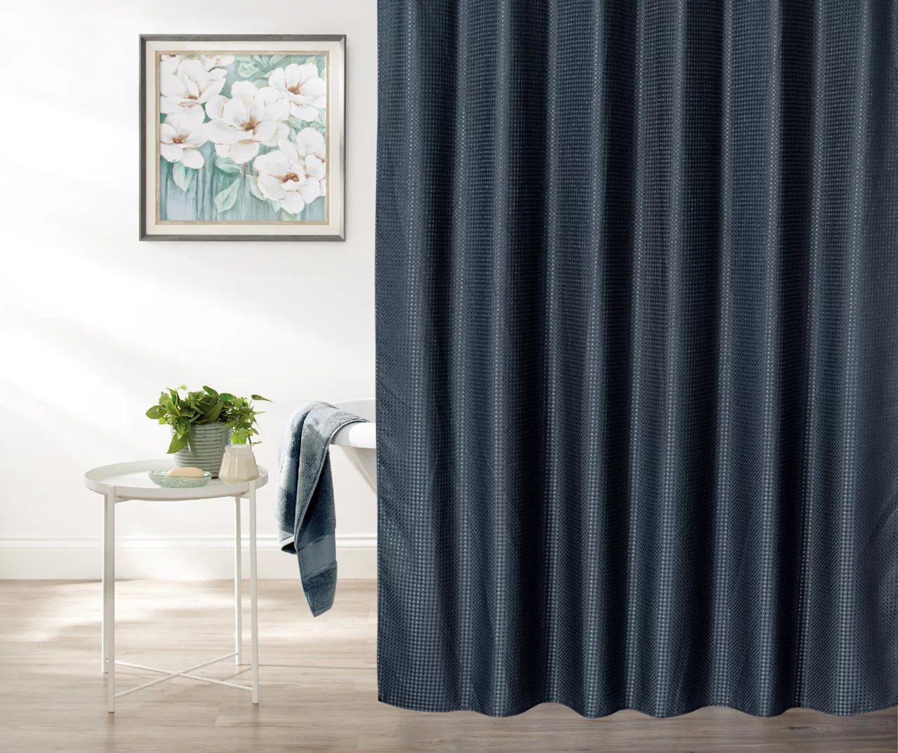 Denim Blue Embossed Waffle Shower Curtain