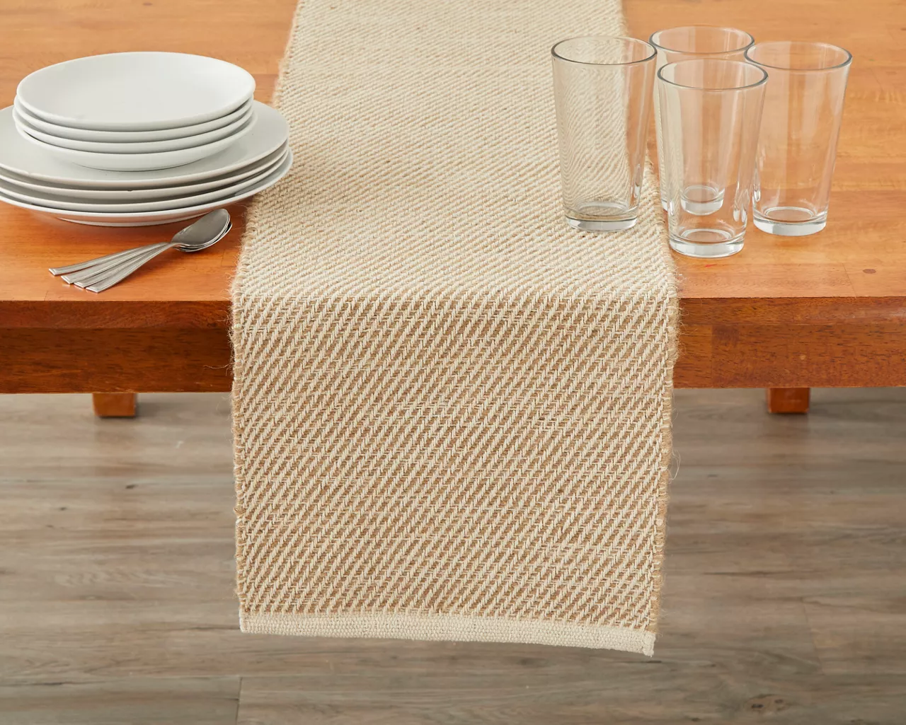 Beige & Tan Diagonal Stripe Table Runner