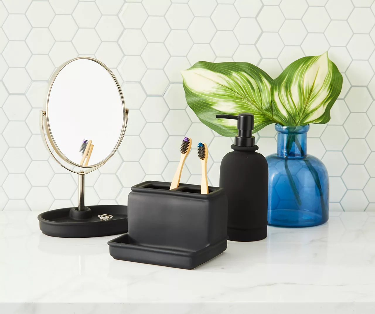 Matte Black Rubberized Oval Tray Mirror - Image 2