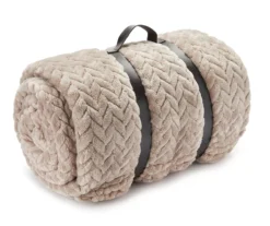 Tan Zigzag-Embossed Velvet Queen Blanket