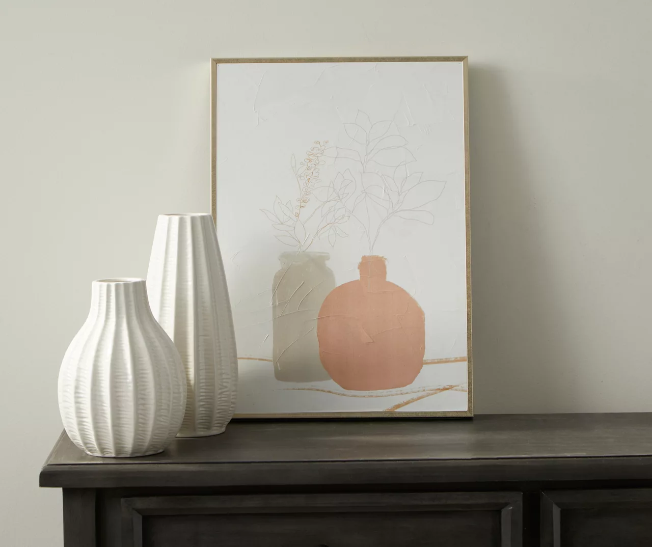 Pink & Gray Potted Plants Framed Canvas - Image 3