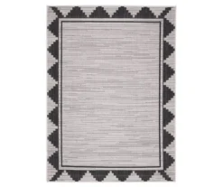Gray & Black Geometric Border Outdoor Area Rug, (8' X 10')