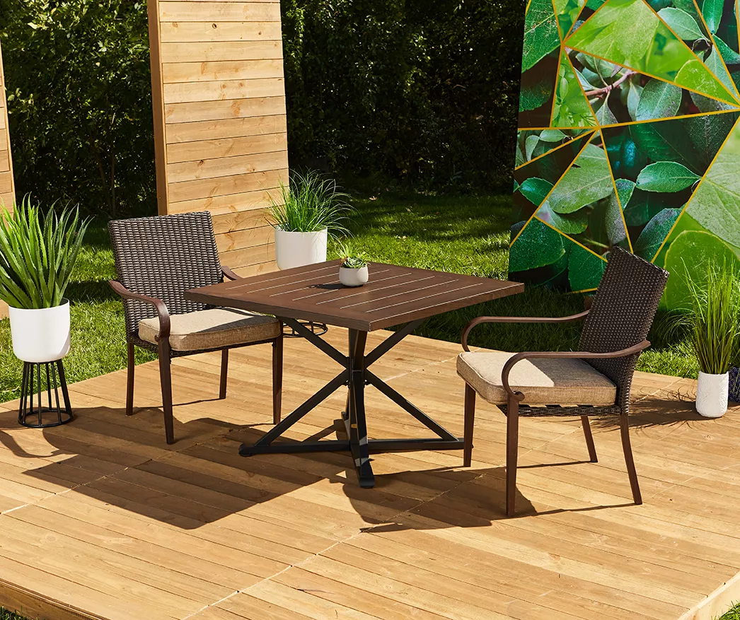 Autumn Cove Light Brown Wood Look Square Steel Patio Dining Table - Image 5