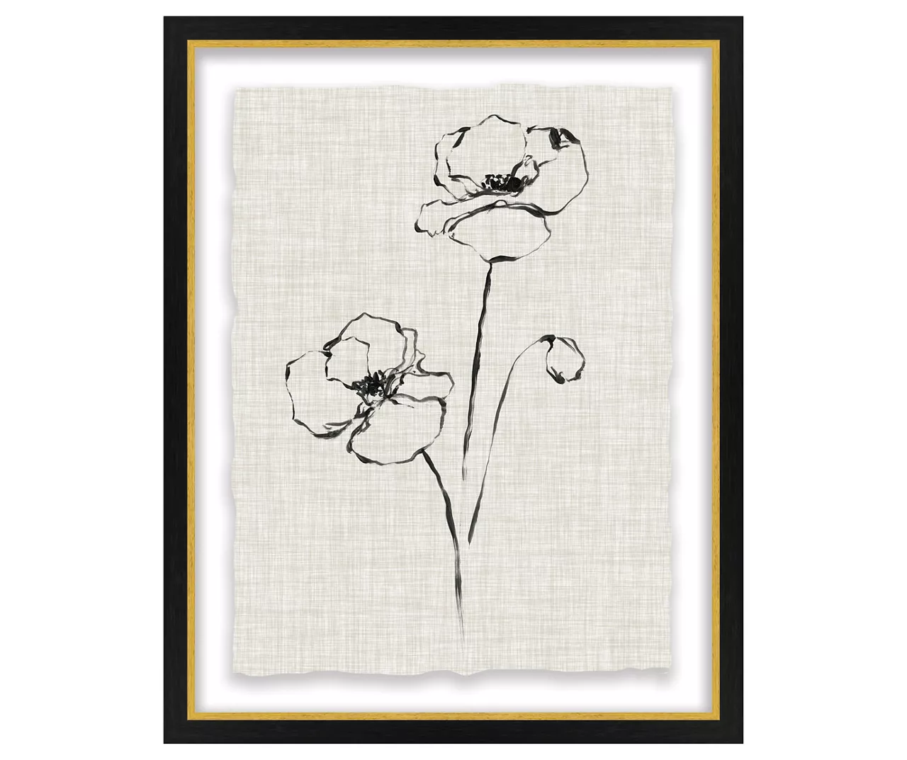 Beige & Black Floral 2 Deckled Edge Framed Print