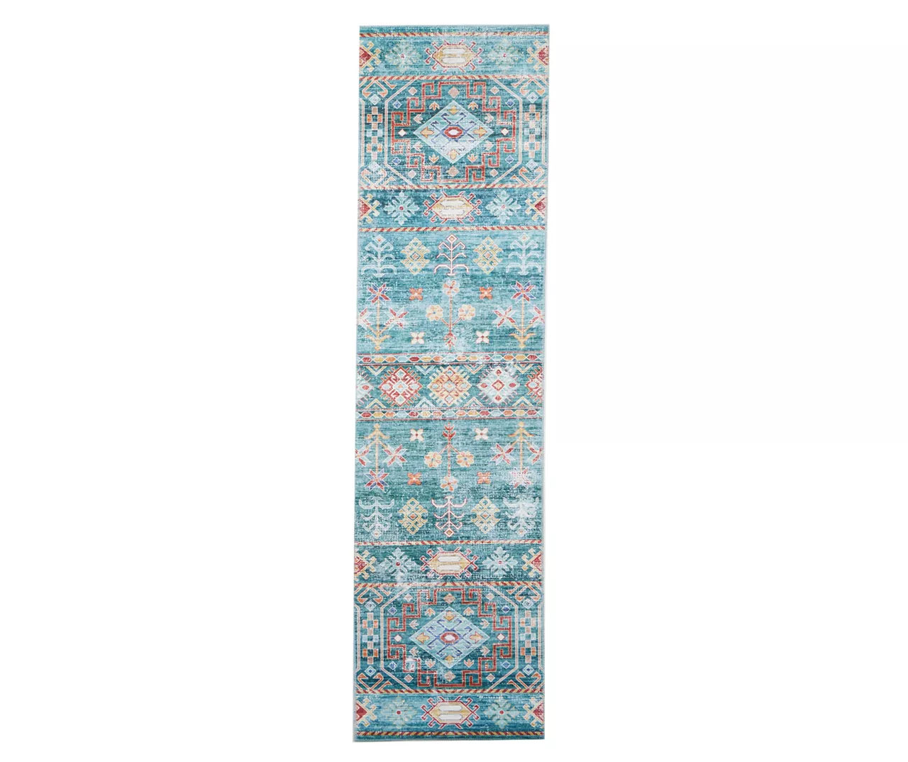 Caden Green & Orange Geometric Floral Runner Rug, (2' X 7')