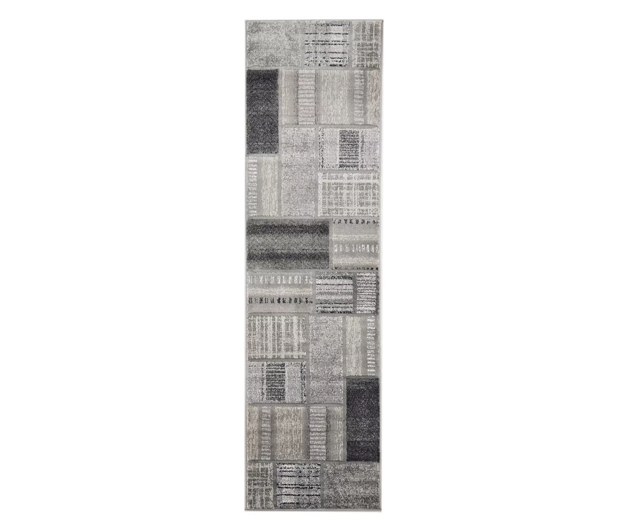 Destan Charcoal & Gray Patchwork Runner Rug, (2' X 7')
