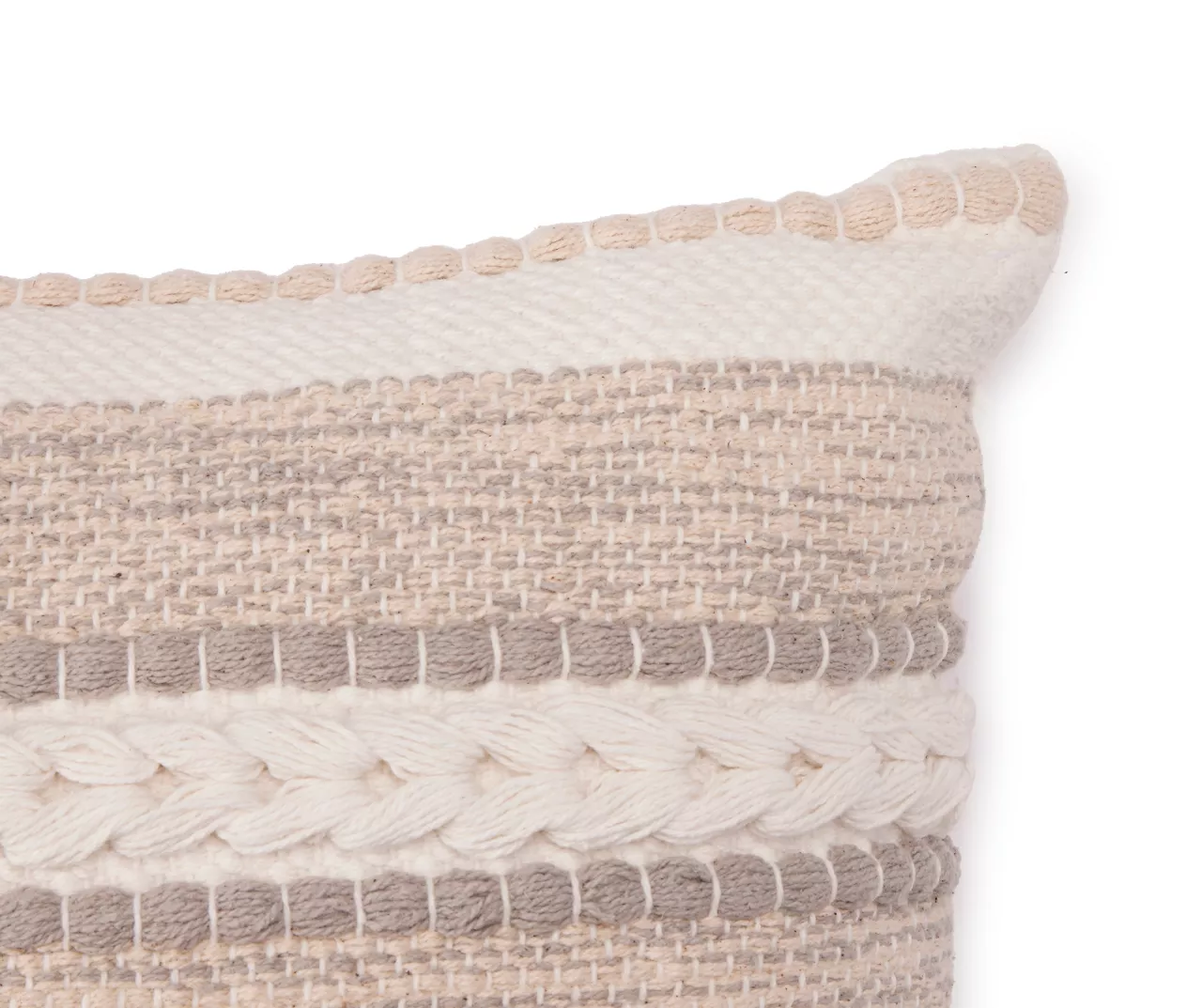White & Tan Woven Dot Stripe Throw Pillow - Image 3