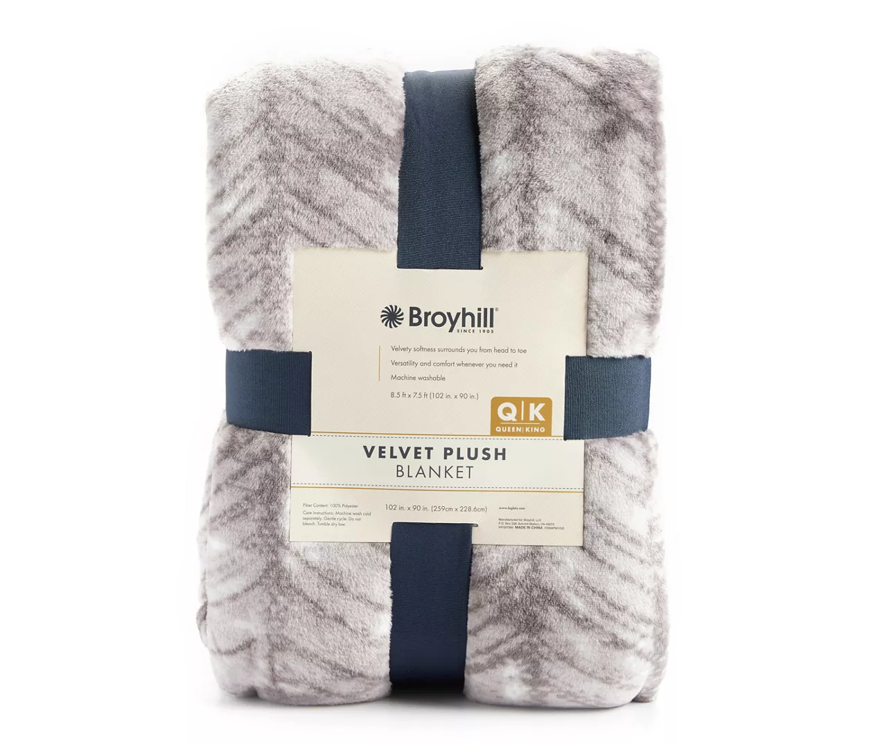 Gray & White Herringbone Queen/King Plush Velvet Blanket - Image 2