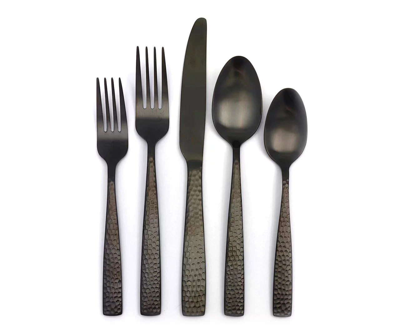 Matte Black Hammered 20-Piece Flatware Set