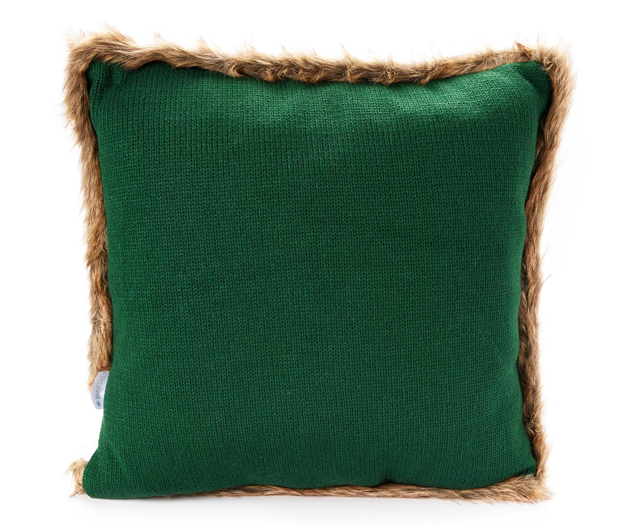 Green Cable-Knit Faux Fur-Trim Throw Pillow - Image 2