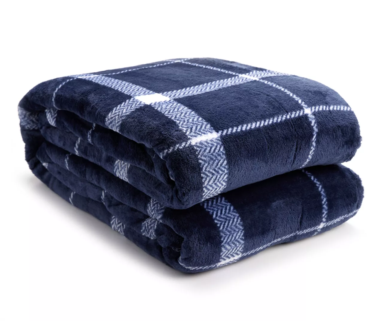 Navy & White Plaid Twin/Full Velvet Plush Blanket