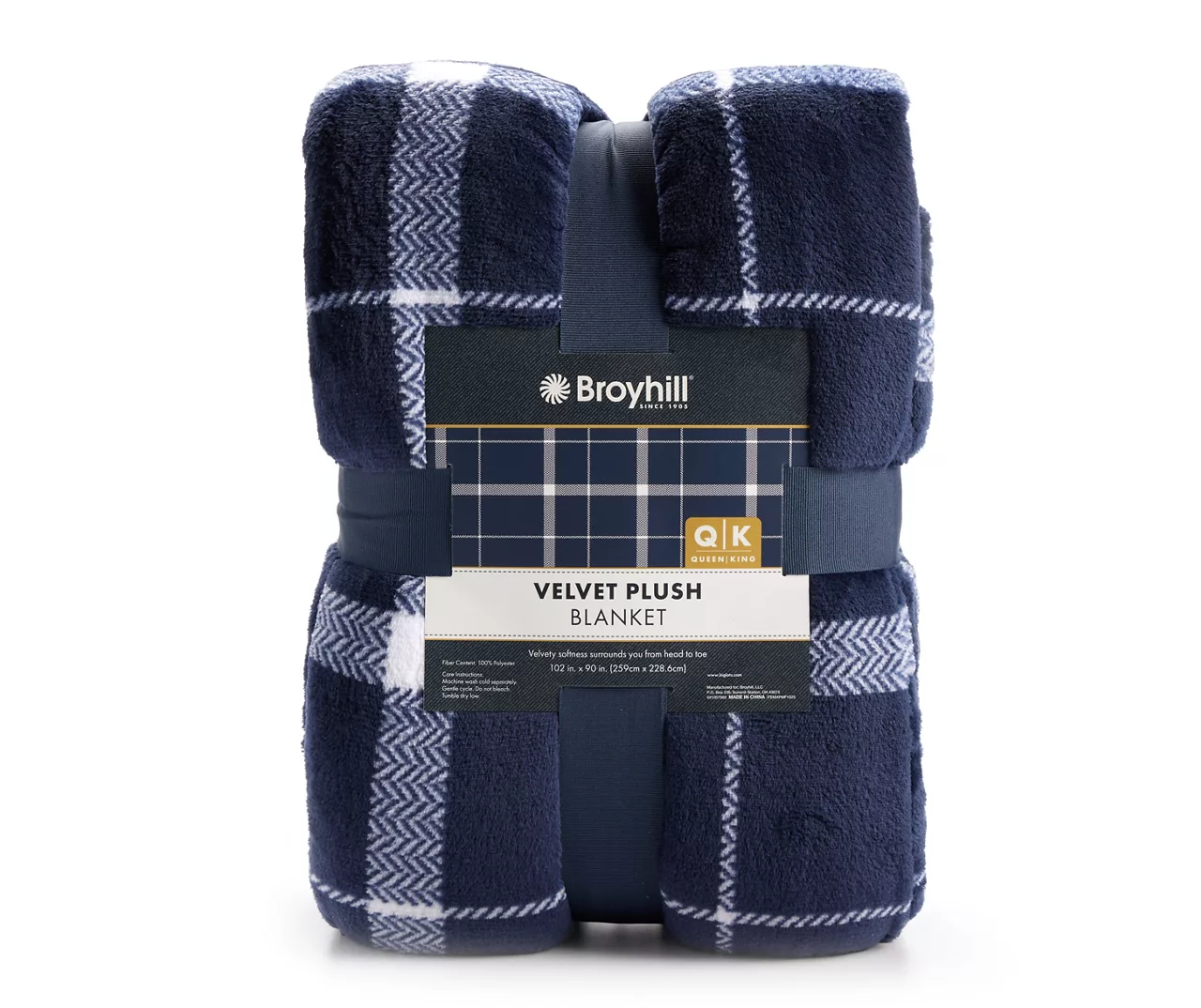 Navy & White Plaid Twin/Full Velvet Plush Blanket - Image 2