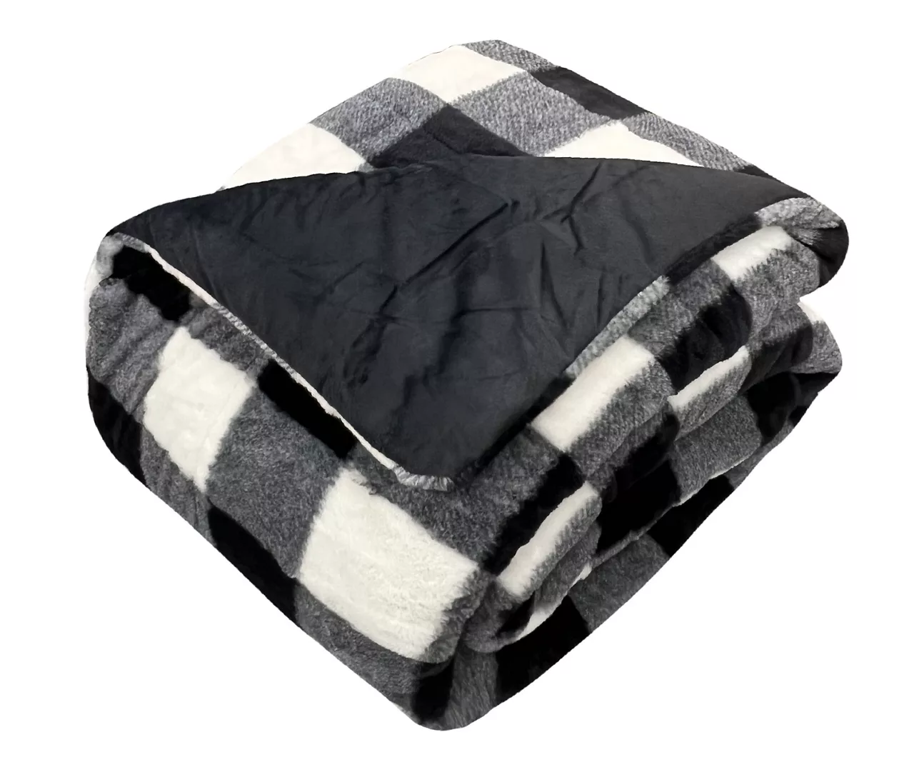 Black & White Buffalo Check Faux Fur King Comforter - Image 2