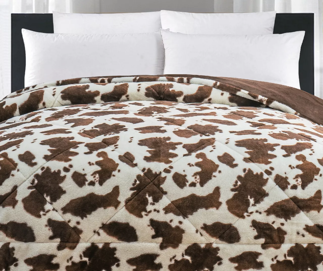 Cream & Brown Cow Print Faux Fur Full/Queen Comforter - Image 3