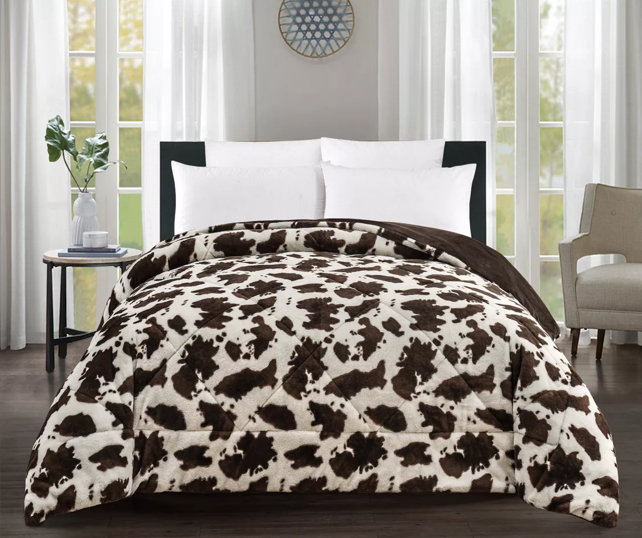 Cream & Brown Cow Print Faux Fur Full/Queen Comforter - Image 2