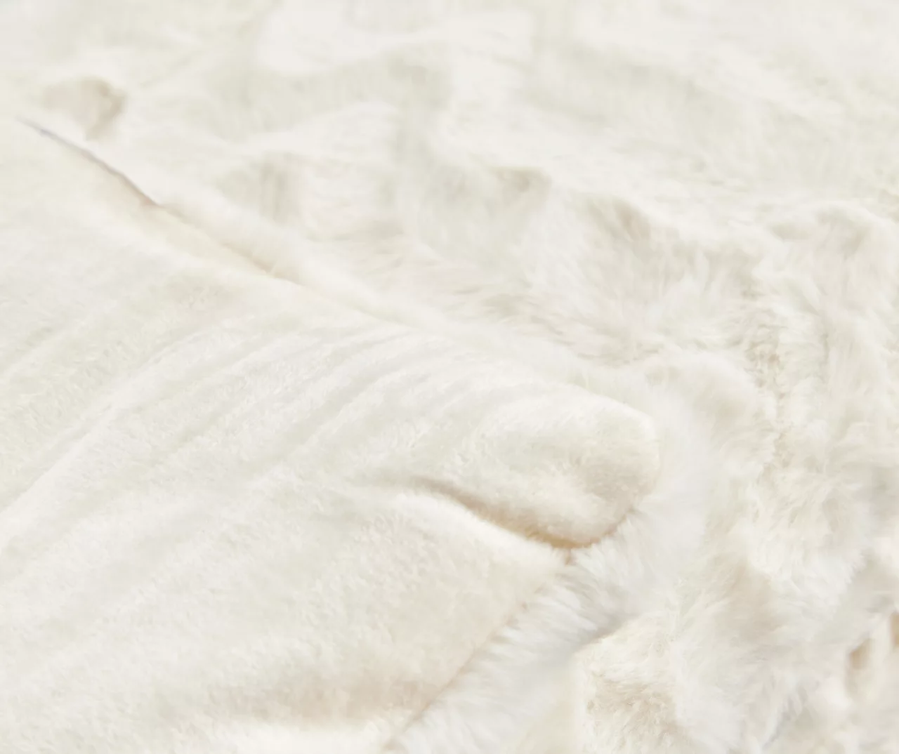 White Chevron Stripe Faux Fur King Comforter