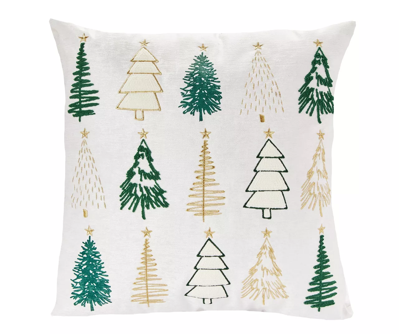 Ivory & Green Embroidered Trees Throw Pillow