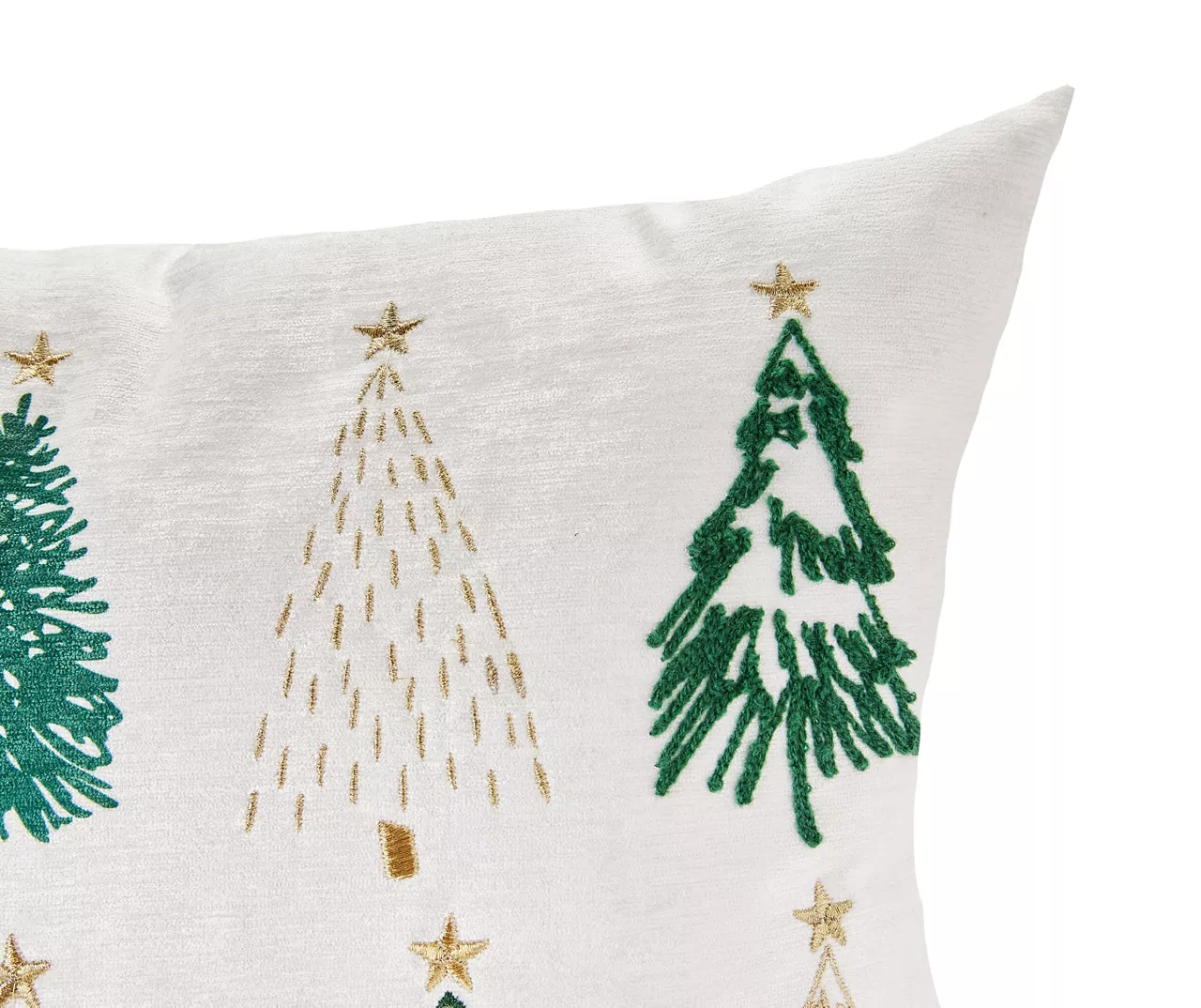Ivory & Green Embroidered Trees Throw Pillow - Image 2